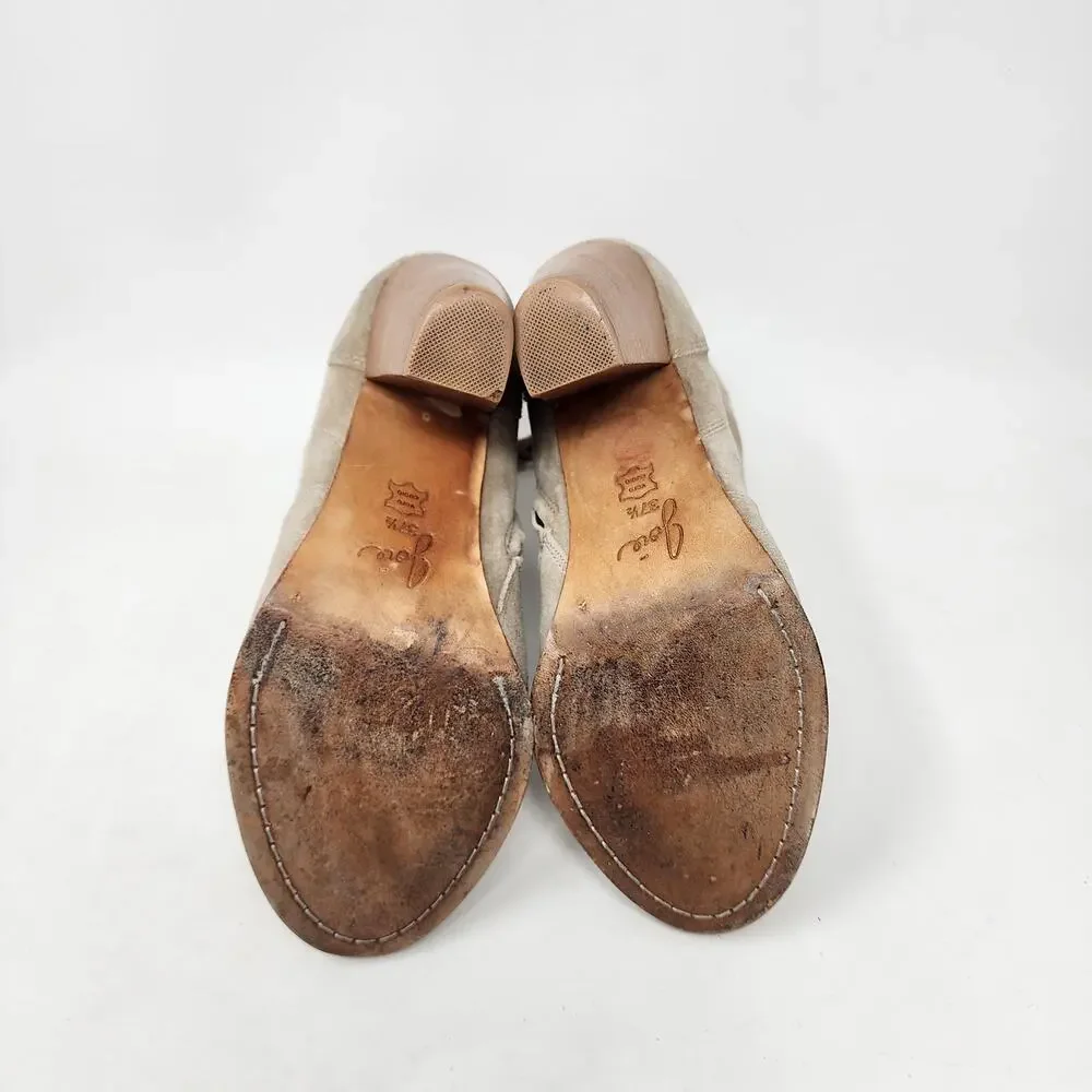 JOIE Dalton Heeled Booties Women EU37.5/US7 Tan Suede Stacked Heel Braid Zip